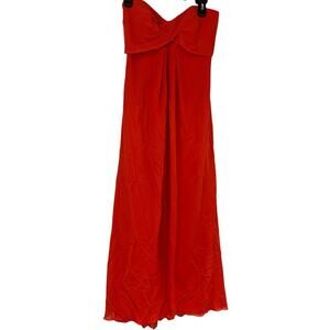 Nicole Miller Red Orange 100% Silk Strapless Chiffon Maxi Dress Size 4